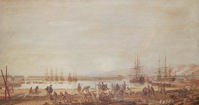 トゥーロンの新しい港と王の戦隊の眺め、1777年（ガッシュ） 作： Michel de Toulon